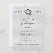 Abschluss Silberhellblauer Glitzer Glitzern Einladung (Vorderseite)