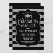 Abschluss - Silberschwarze Streifen Einladung (Vorne/Hinten)