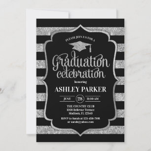 Abschluss - Silberschwarze Streifen Einladung