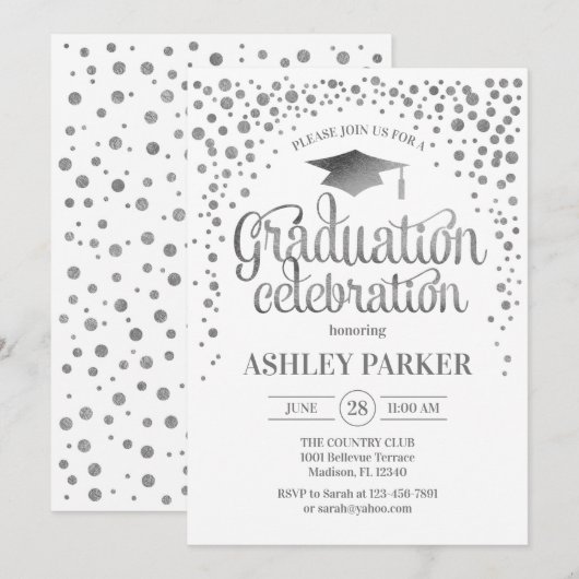 Abschluss - Silberweiß Einladung (Vorne/Hinten)