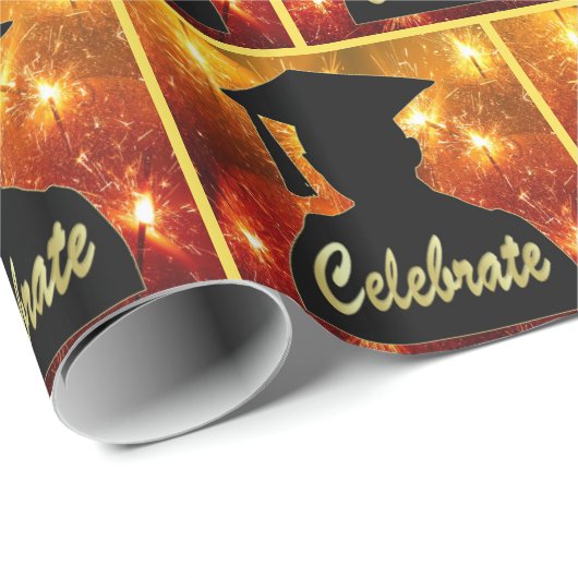 Abschluss-Silhouette feiert auf Feuerwerken Geschenkpapier (Rolleneckpunkt)