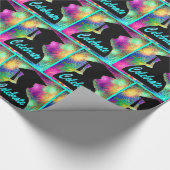 Abschluss-Silhouette feiert auf Neon Fireworks Geschenkpapier (Ecke)