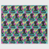 Abschluss-Silhouette feiert auf Neon Fireworks Geschenkpapier (Flach)