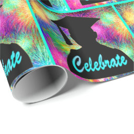 Abschluss-Silhouette feiert auf Neon Fireworks Geschenkpapier