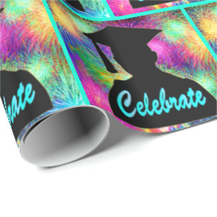 Abschluss-Silhouette feiert auf Neon Fireworks Geschenkpapier