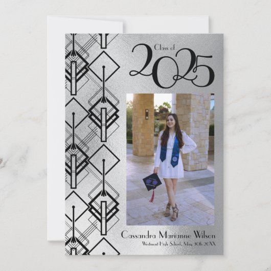 Abschluss Silver Art Deco Schwarz Ankündigung (Vorderseite)