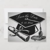 Abschluss Silver Black Cap Diploma Save the Date Ankündigung (Vorderseite)