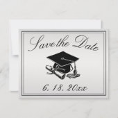 Abschluss Silver Black Cap Diploma Save the Date Ankündigung (Vorderseite)