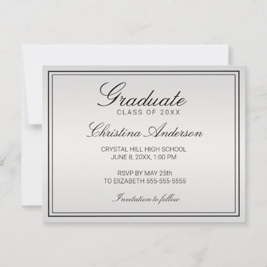Abschluss Silver Black Cap Diploma Save the Date Ankündigung (Rückseite)