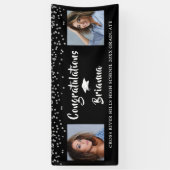 Abschluss Silver Confetti Script Foto Black Banner (Vertikal)