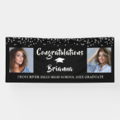 Abschluss Silver Confetti Script Foto Black Banner (Horizontal)