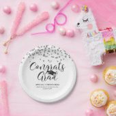Abschluss Silver Confetti Script GLÜCKWUNSCHS GRAD Pappteller (Party)