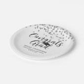 Abschluss Silver Confetti Script GLÜCKWUNSCHS GRAD Pappteller (Schrägansicht)