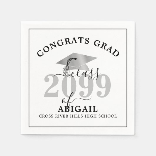 Abschluss Silver Foil Cap Personalisiert Napkins Serviette (Vorderseite)