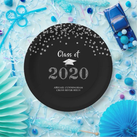 Abschluss Silver Glitzer CLASS OF 2020 Confetti Pappteller (Party)