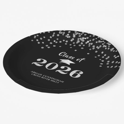 Abschluss Silver Glitzer CLASS OF 2020 Confetti Pappteller (Schrägansicht)