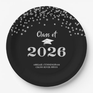 Abschluss Silver Glitzer CLASS OF 2020 Confetti Pappteller