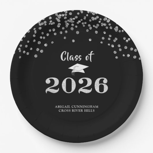 Abschluss Silver Glitzer CLASS OF 2020 Confetti Pappteller (Vorderseite)