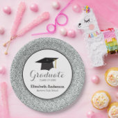 Abschluss Silver Glitzer Mortarboard Pappteller (Party)