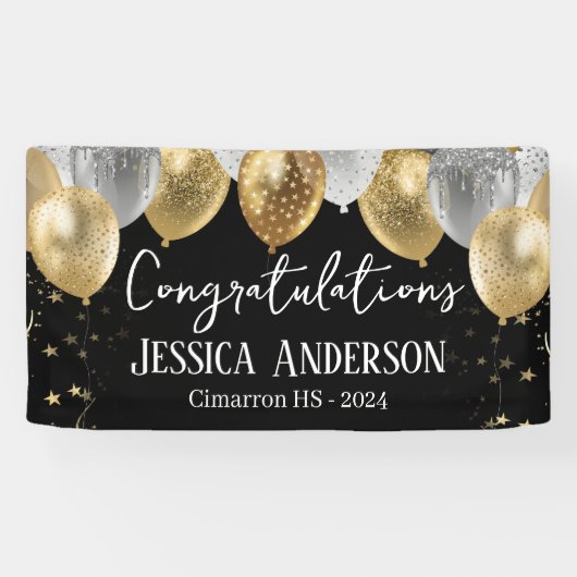Abschluss Silver Gold Balloons Banner (Horizontal)