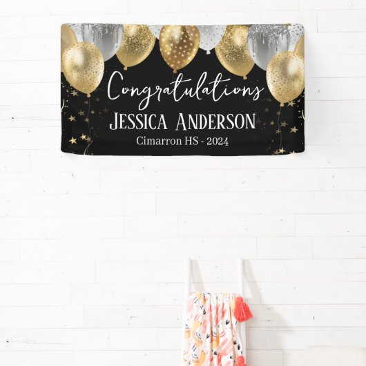 Abschluss Silver Gold Balloons Banner (InSitu)