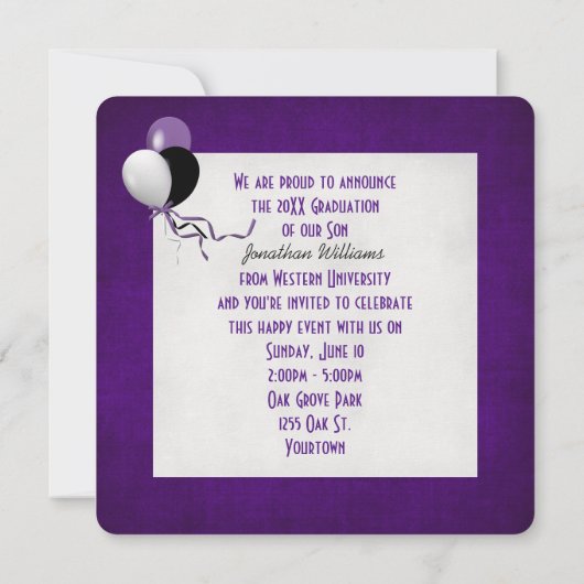 Abschluss Silver Laurel auf Lila Einladung (Rückseite)