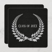 Abschluss Silver Laurel auf schwarzem Leder Einladung (Vorne/Hinten)