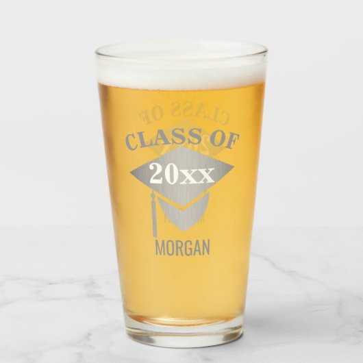 Abschluss Silver Mortarboard Tassel Fun Wiedersehe Glas (Vorne (Gefüllt))