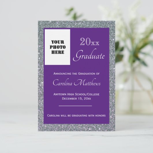 Abschluss Silver Sparkle Lila Ankündigung (Stehend Vorderseite)