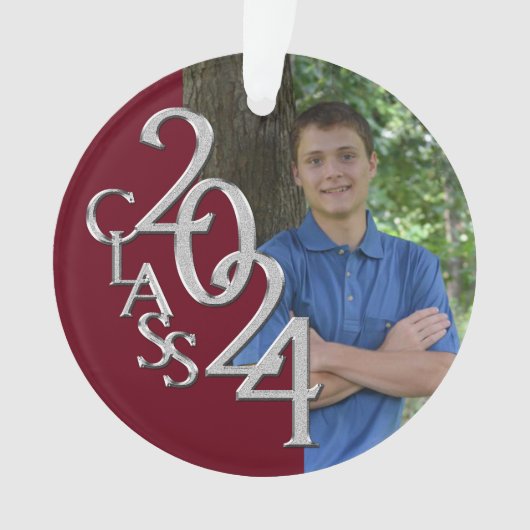 Abschluss Silver und Burgund 2024 Foto Ornament (Vorderseite)