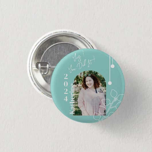 Abschluss Simple Foliage Foto Aqua Button (Vorne & Hinten)