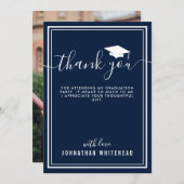 Abschluss Simple Foto Navy Blue Dankeskarte (Vorne/Hinten)