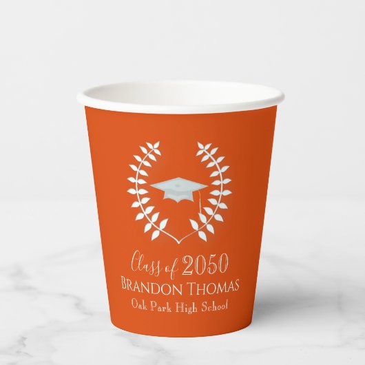 Abschluss Simple Modern Mortarboard Orange Pappbecher (Vorderseite)