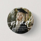 Abschluss Simple Moderne Schrift Klassisches Foto Button (Vorderseite)