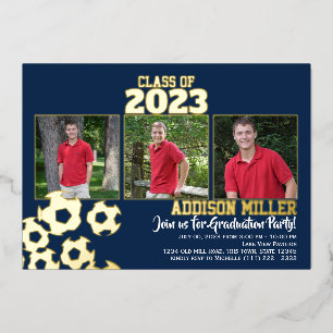 Abschluss Soccer Tri Foto mit Farbwahl Folieneinladung