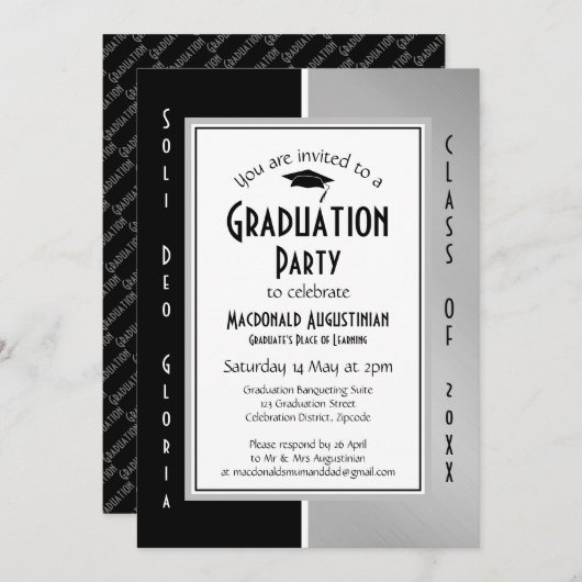 ABSCHLUSS Soli Deo Gloria Black Silver Gray Einladung (Vorne/Hinten)