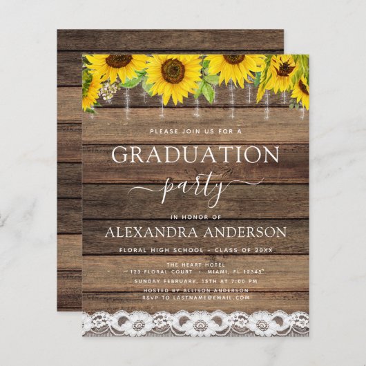 Abschluss Sonnenblume Rustikal 2023 Einladung (Vorne/Hinten)
