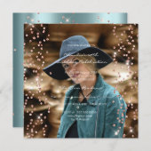 Abschluss Spark Foto Confetti Rose Blau Einladung (Vorne/Hinten)