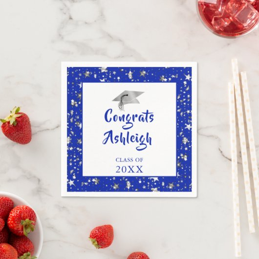 Abschluss Stars Brush Script Royal Blue Serviette (Beispiel)