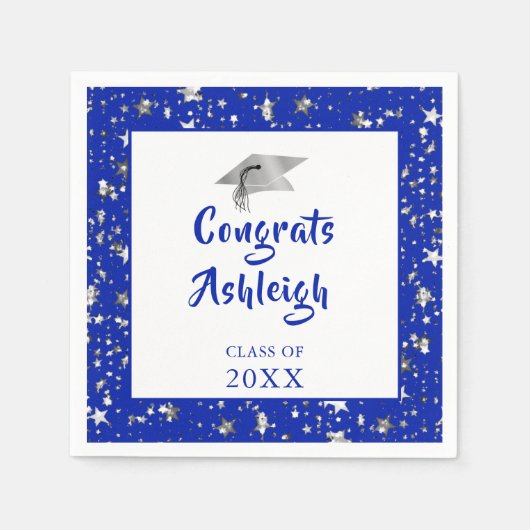 Abschluss Stars Brush Script Royal Blue Serviette (Vorderseite)