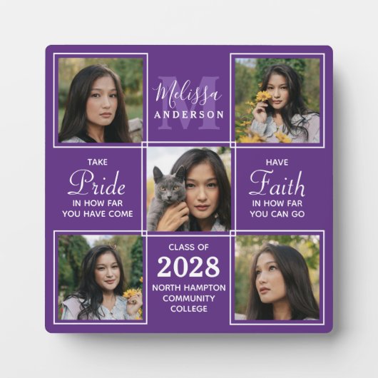 Abschluss Stilvoll 5 Foto Collage Senior Lila Fotoplatte (Vorderseite)
