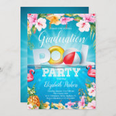 Abschluss Summer Pool Party Einladung (Vorne/Hinten)