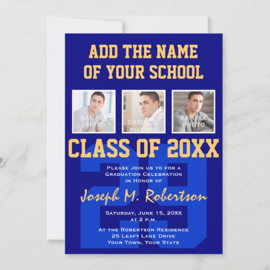 Abschluss-Team für Navy Blue und Gold Einladung (Vorderseite)