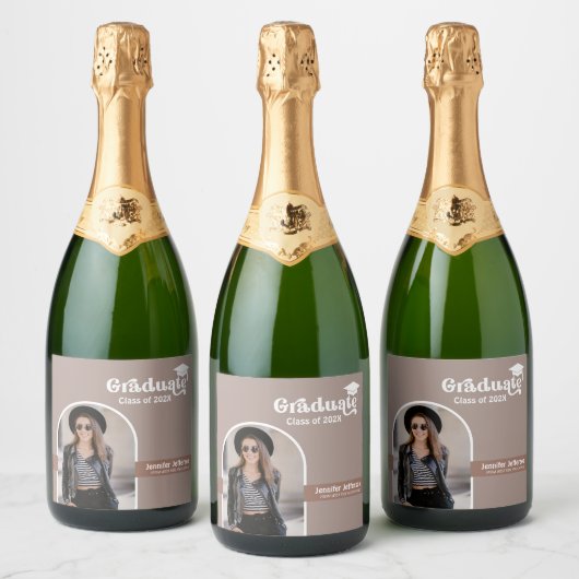 Abschluss Terracotta Boho Arch Foto Schaumweinetikett (Flaschen)