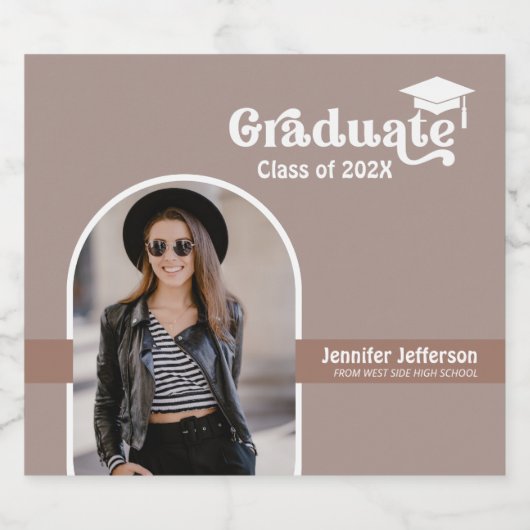 Abschluss Terracotta Boho Arch Foto Schaumweinetikett (Einzelnes Label)