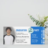 Abschluss Ticket Party Einladung TKT313 Blau (Stehend Vorderseite)