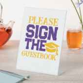 Abschluss-Tisch für lila, weiße und goldene Gästeb Sockelschild (In Situ)