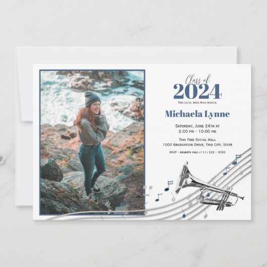 Abschluss Trumpet Marching Band mit Foto Einladung (Vorderseite)