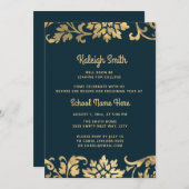 Abschluss Trunk Party Navy Blue Vintag Gold Einladung (Vorne/Hinten)