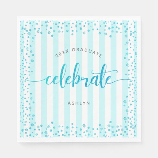 Abschluss Türkis Glitzer Drehbuch Serviette (Vorderseite)